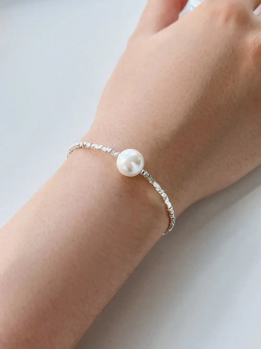 Silver Pearl Bangles Beaded Bracelet