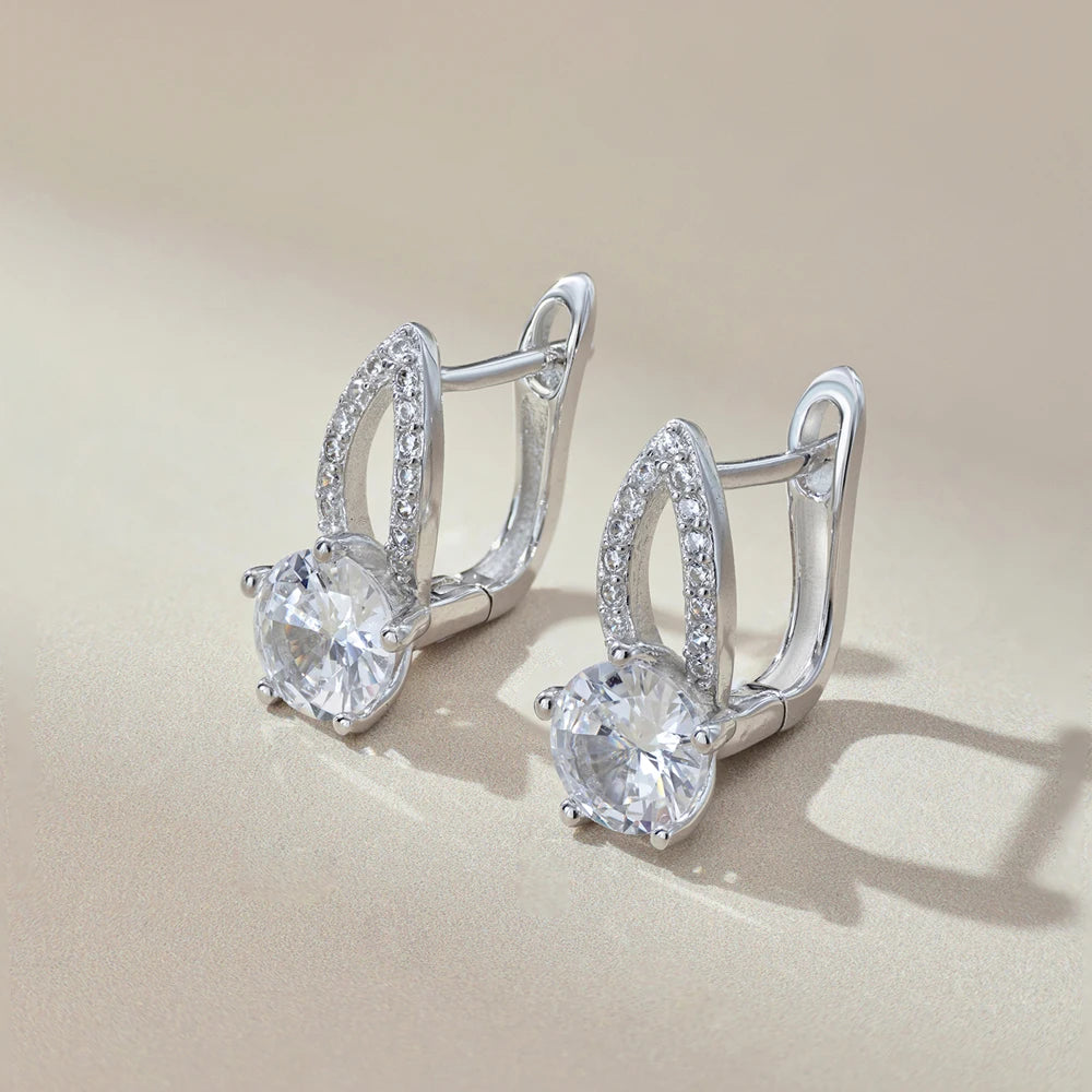 Silver Zircon Round Cut Leaf Huggie Earrings
