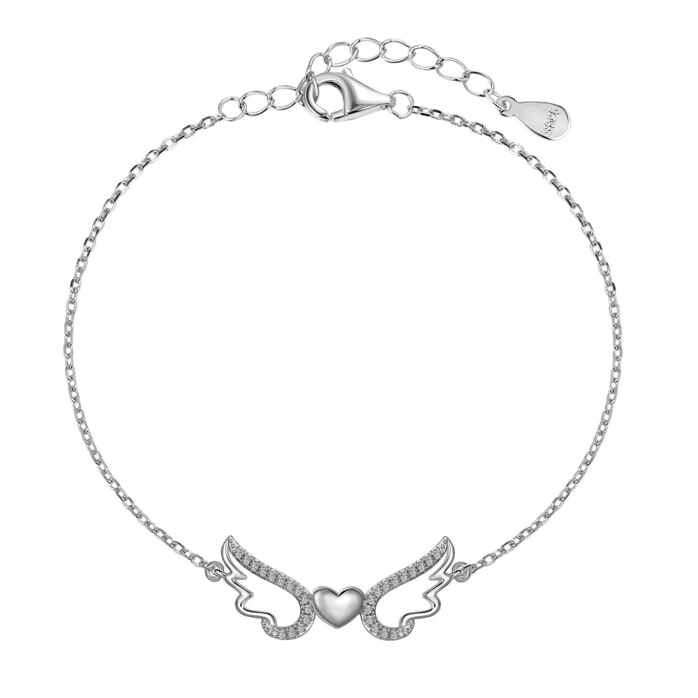 Silver Zircon Round Cut Wings Chain Bracelet