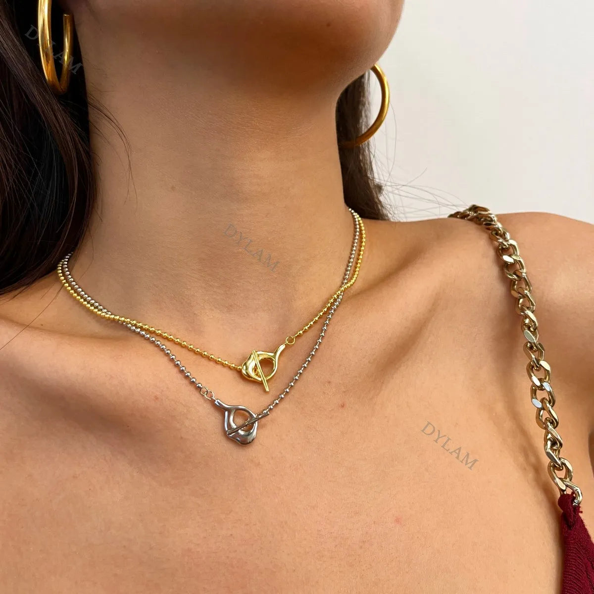 Silver Buckle Double Pendant Necklace