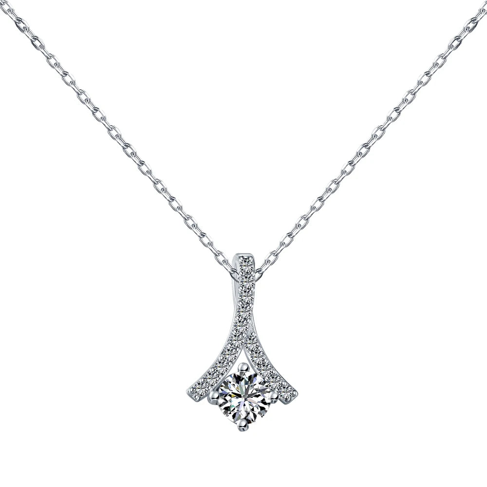 Silver Zircon Round Cut Looped Ribbon Pendant Necklace