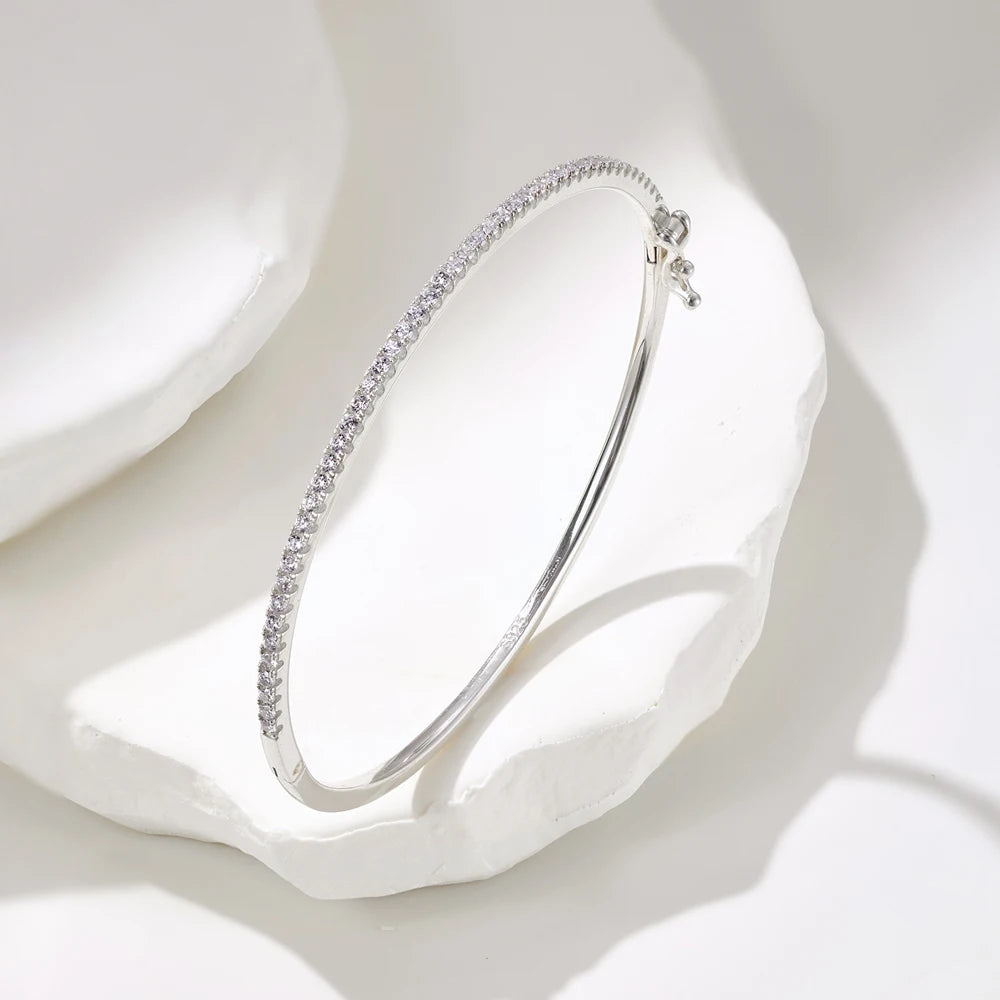 Silver Zircon Round Cut Classic Bangle Tennis Bracelet