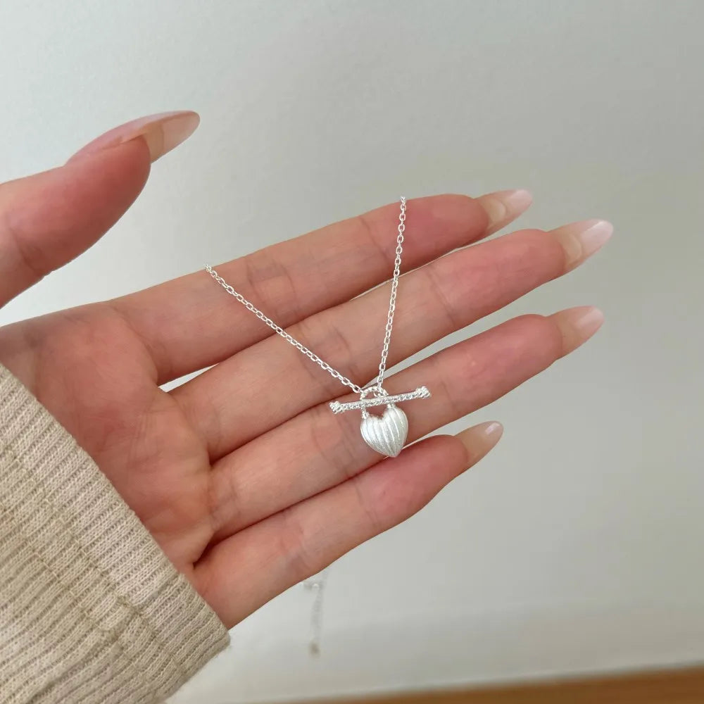 Silver Heart Lock Pendant Necklace