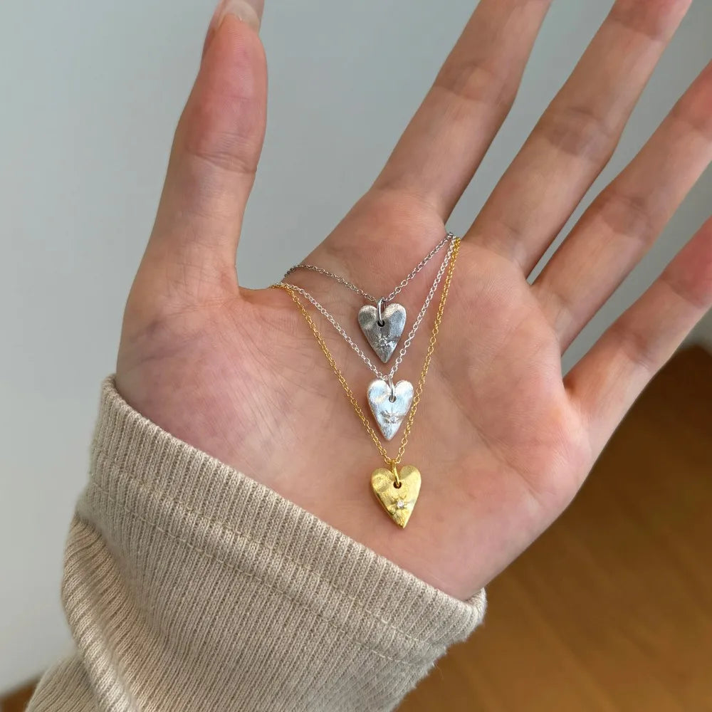 Silver Zircon Round Cut Melting Heart Pendant Necklace