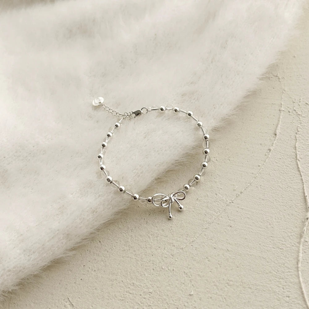 Silver Crystal Round Cut Bow Knot Beaded Bracelet