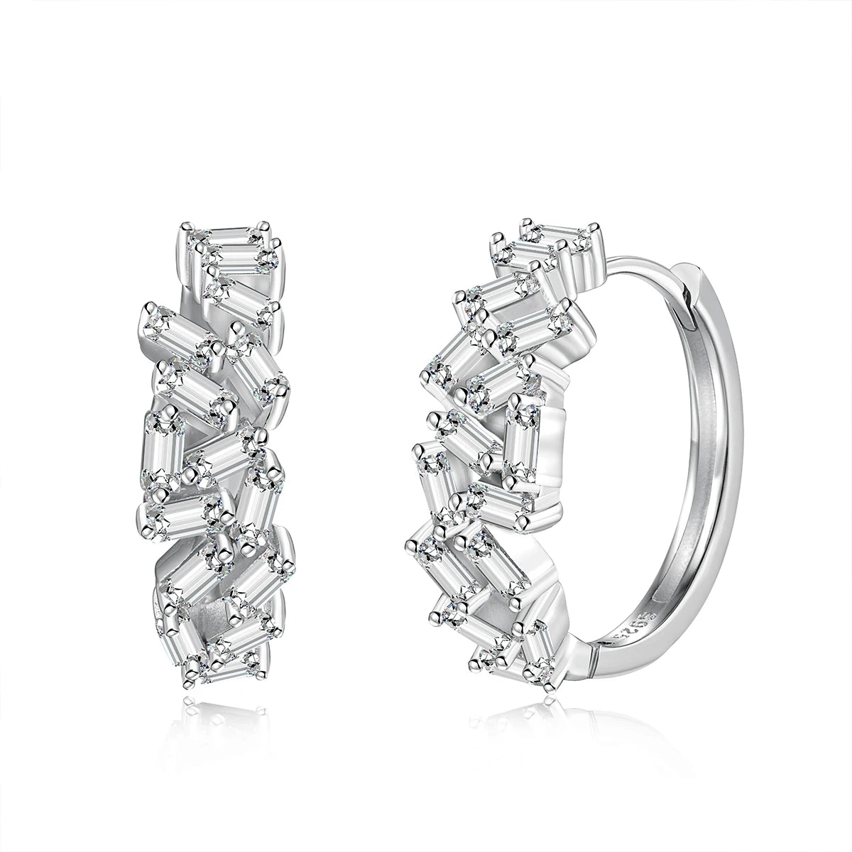 Silver Zircon Baguette Cut Irregular Ear Hoops