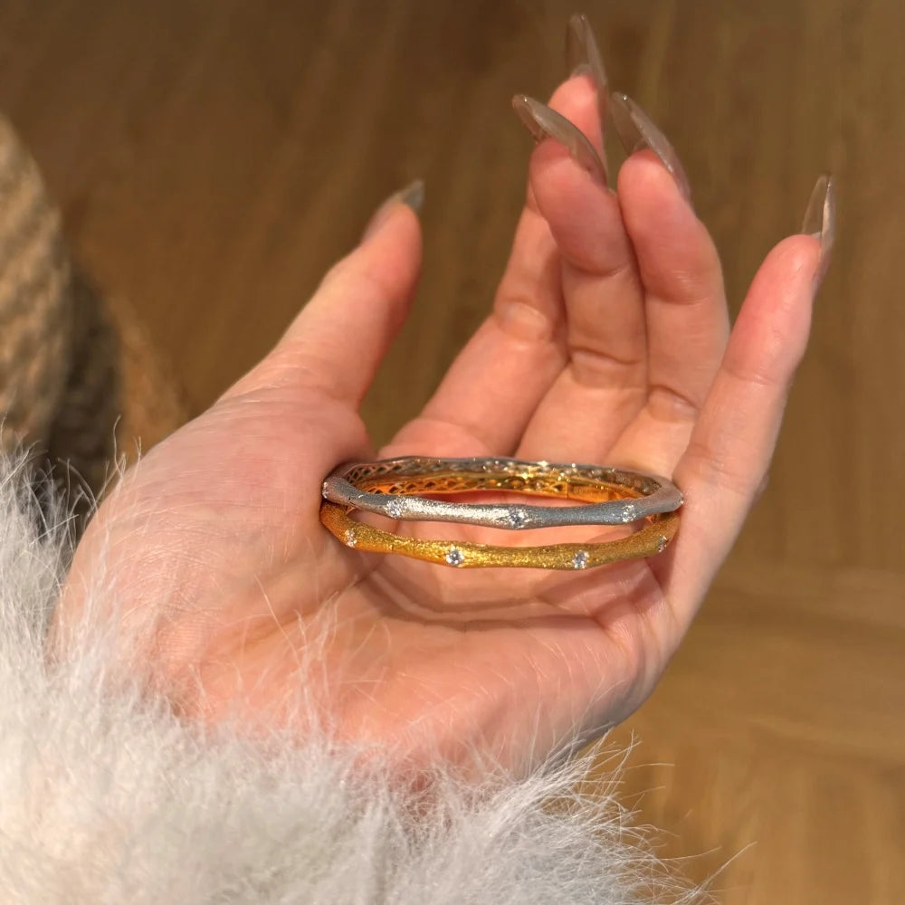 Silver Zircon Round Cut Wave Bangle Bracelet