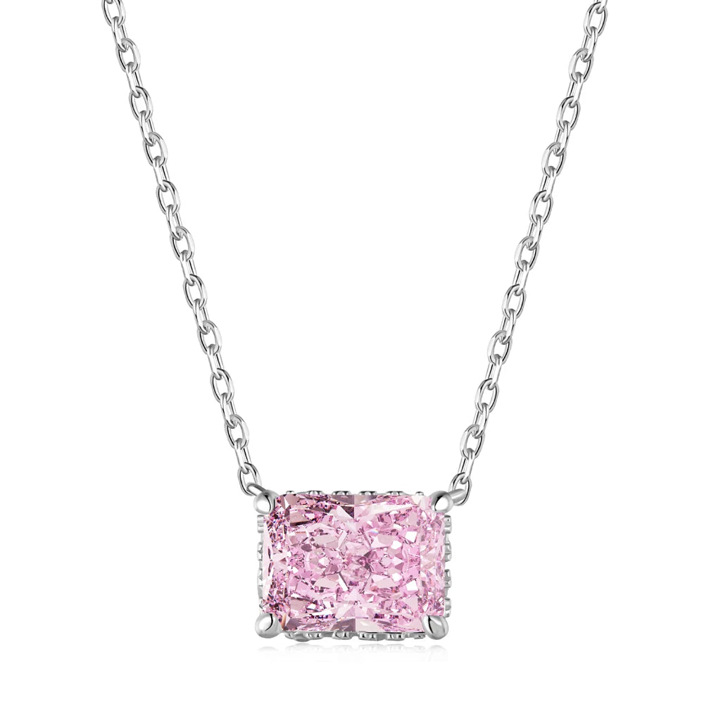 Silver Zircon Radiant Cut Single Pendant Necklace