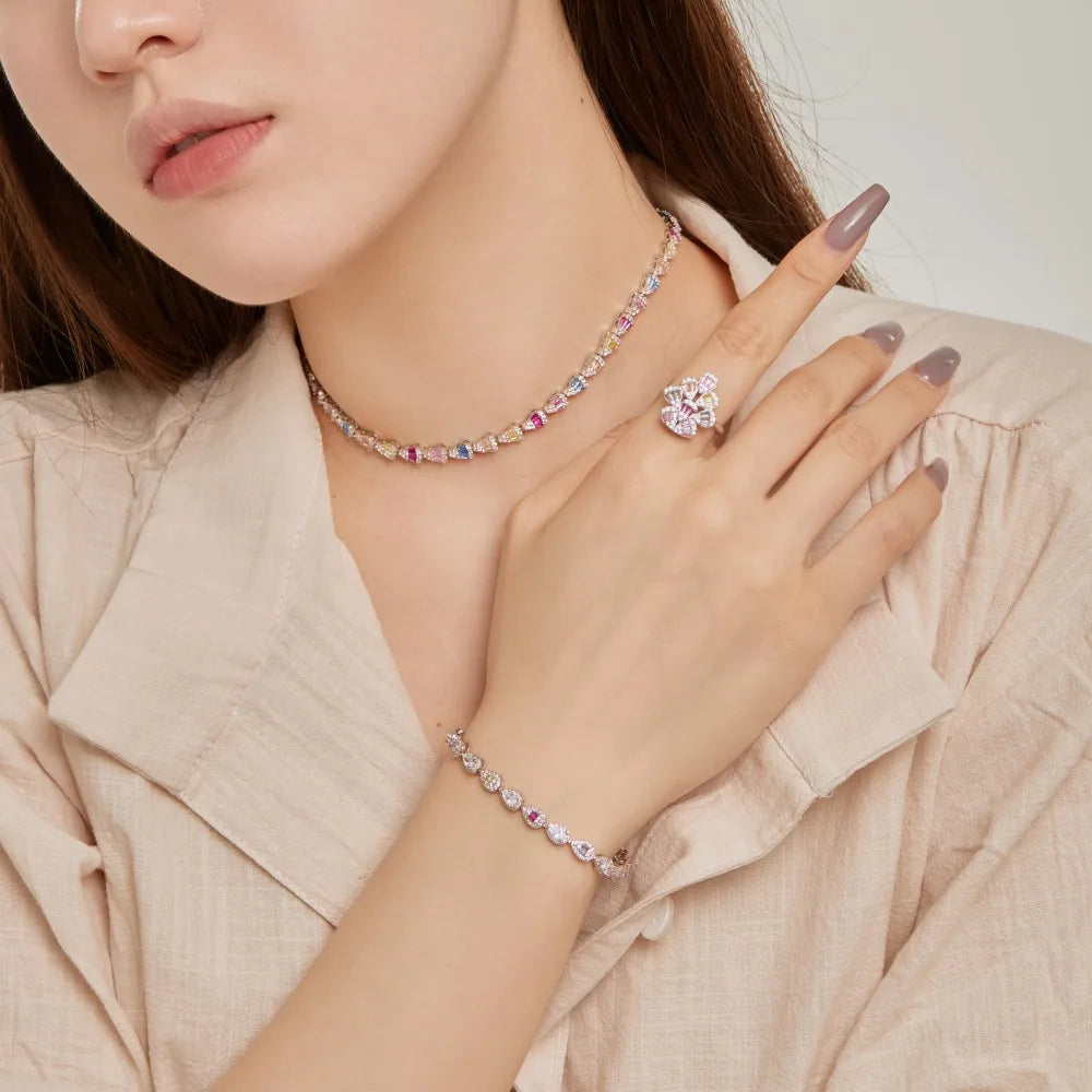 Silver Zircon Pear Cut Water Drop Tennis Bracelet
