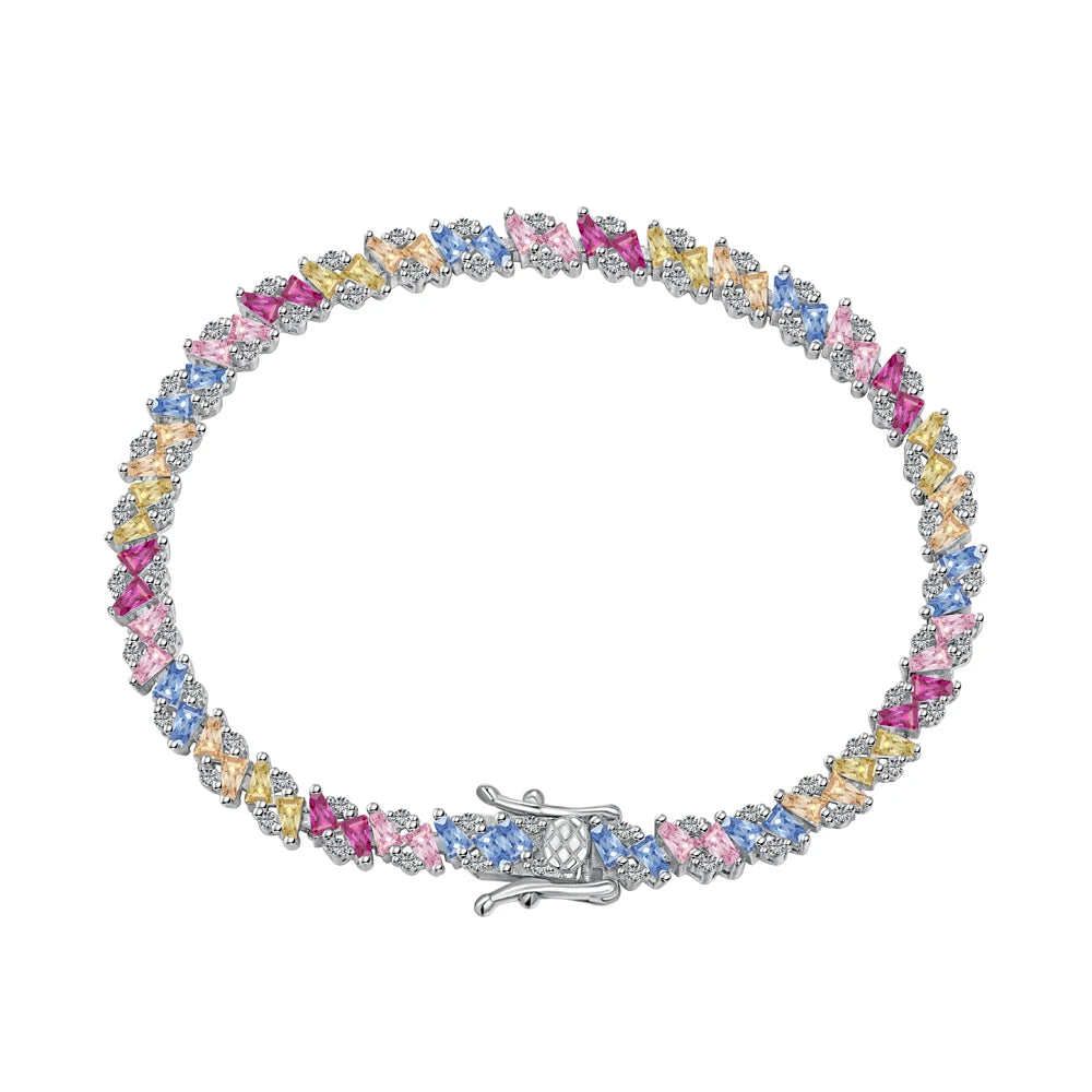 Silver Zircon Tapered Baguette Cut Multi Shape Tennis Bracelet