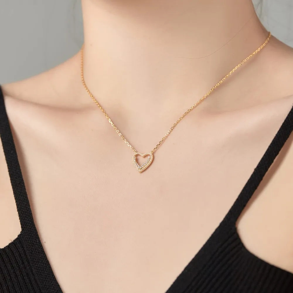 Silver Zircon Round Cut Spiked Heart Pendant Necklace