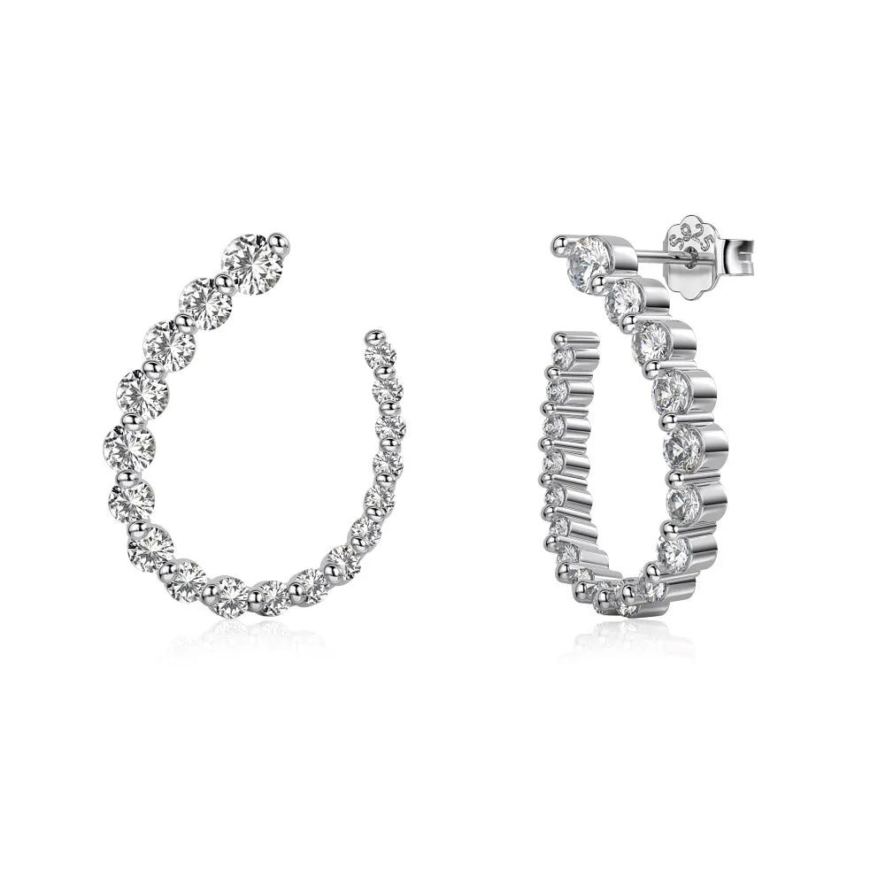 Silver Zircon Round Cut Twisted Inlaid Ear Studs