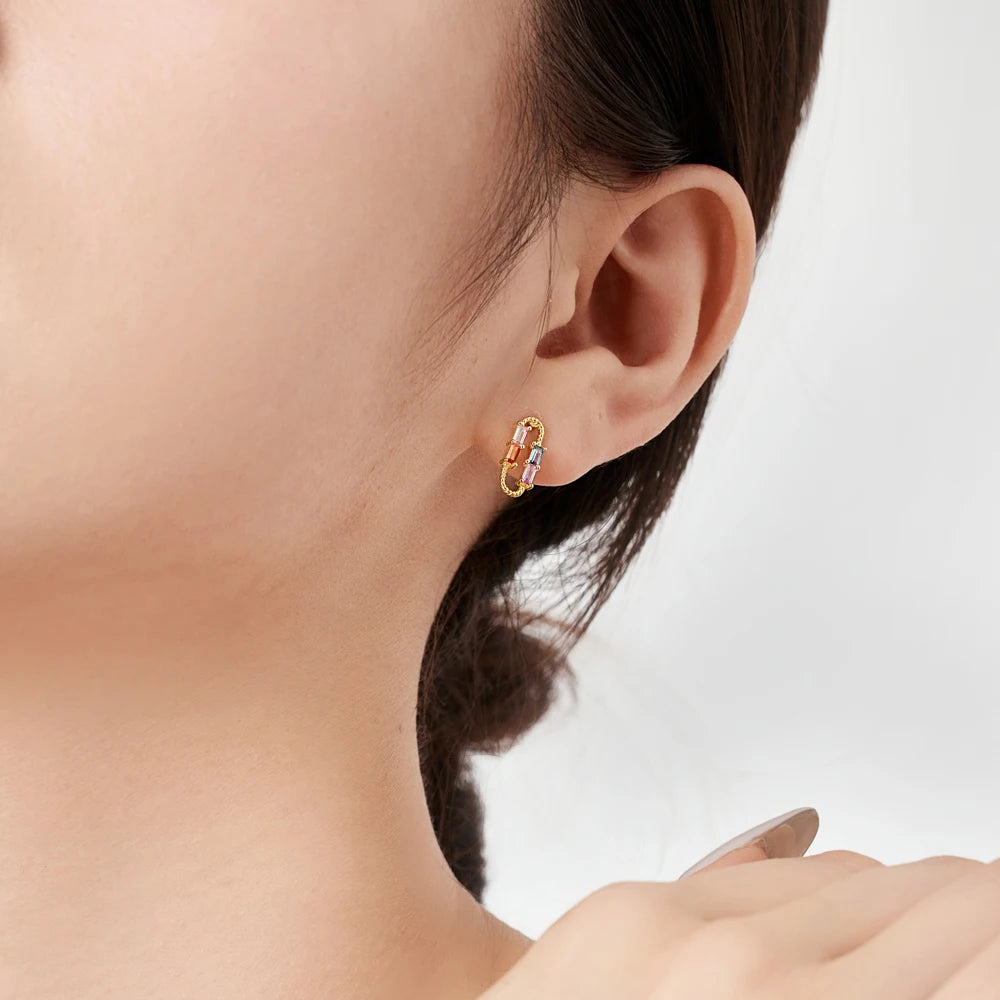 Silver Zircon Baguette Cut Paper Clip Ear Studs