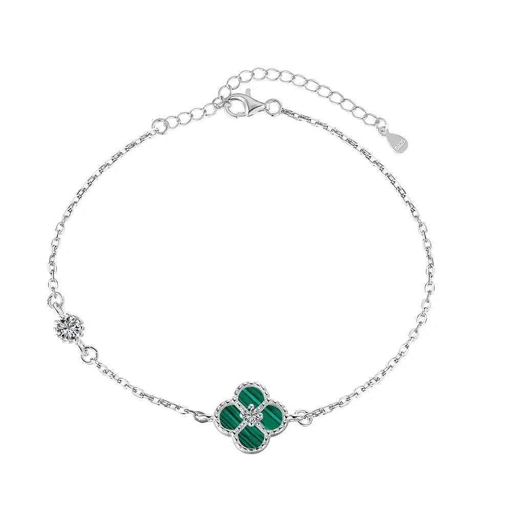 Silver Zircon Round Cut Clover Chain Bracelet