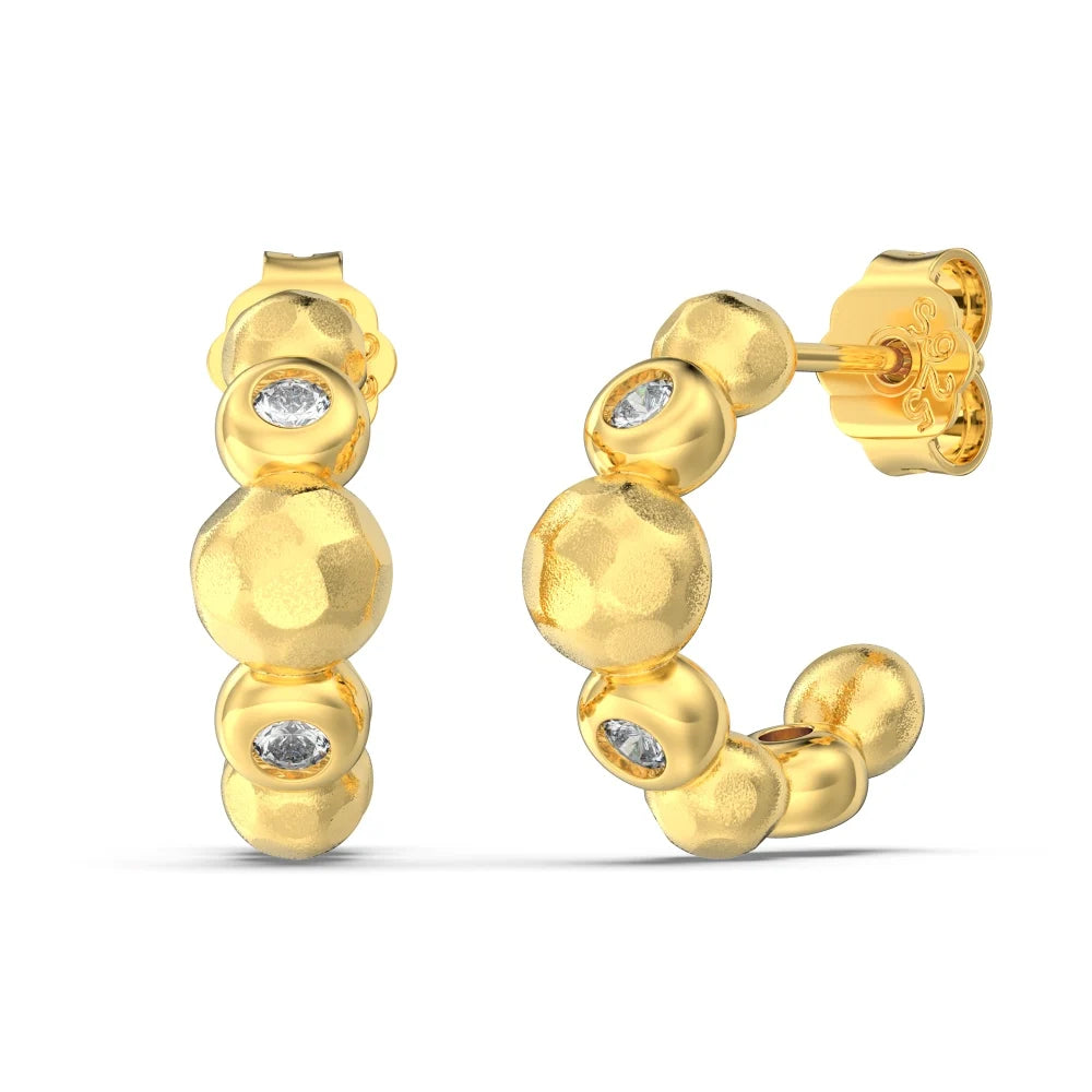 Silver Zircon Round Cut Brushed Huggie Earrings