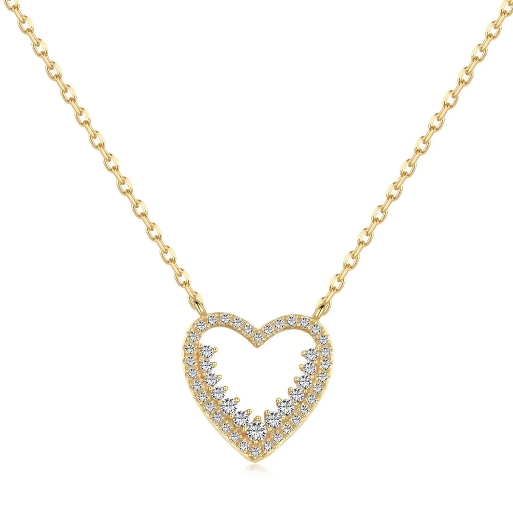 Silver Zircon Round Cut Spiked Heart Pendant Necklace