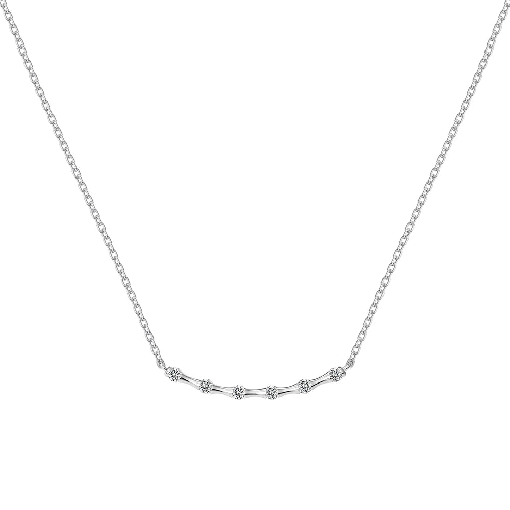 Silver Zircon Round Cut Inlaid Bar Necklace