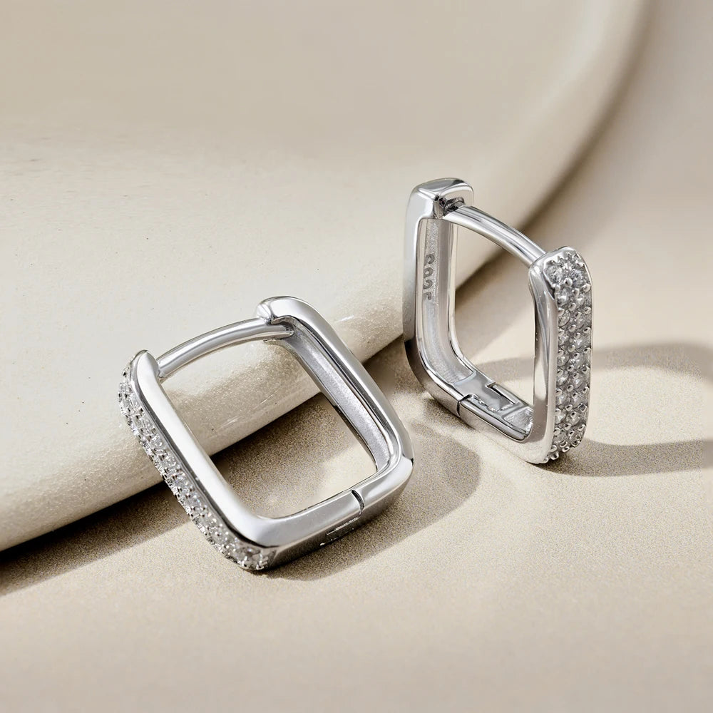 Silver Zircon Round Cut Iced Huggie Earrings