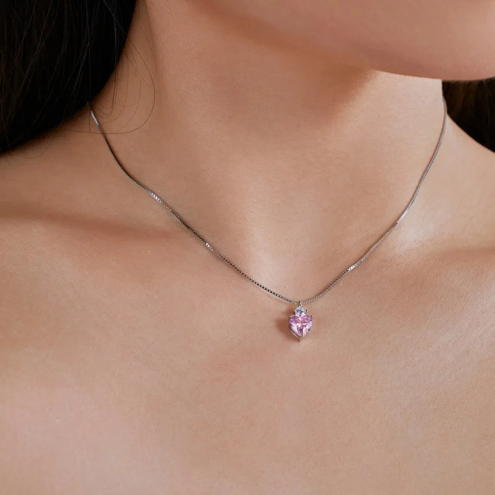 Silver Zircon Heart Cut Stacked Love Pendant Necklace