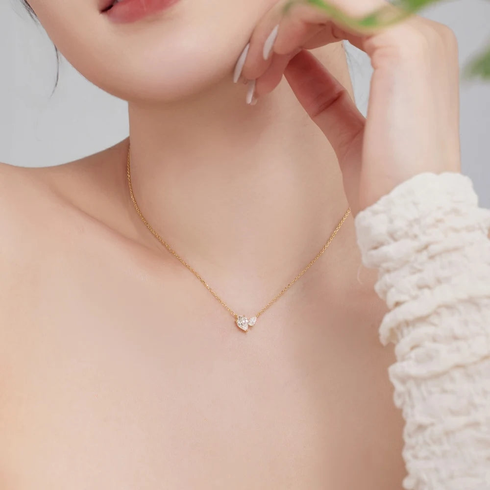 Silver Zircon Pear Cut Duel Pendant Necklace