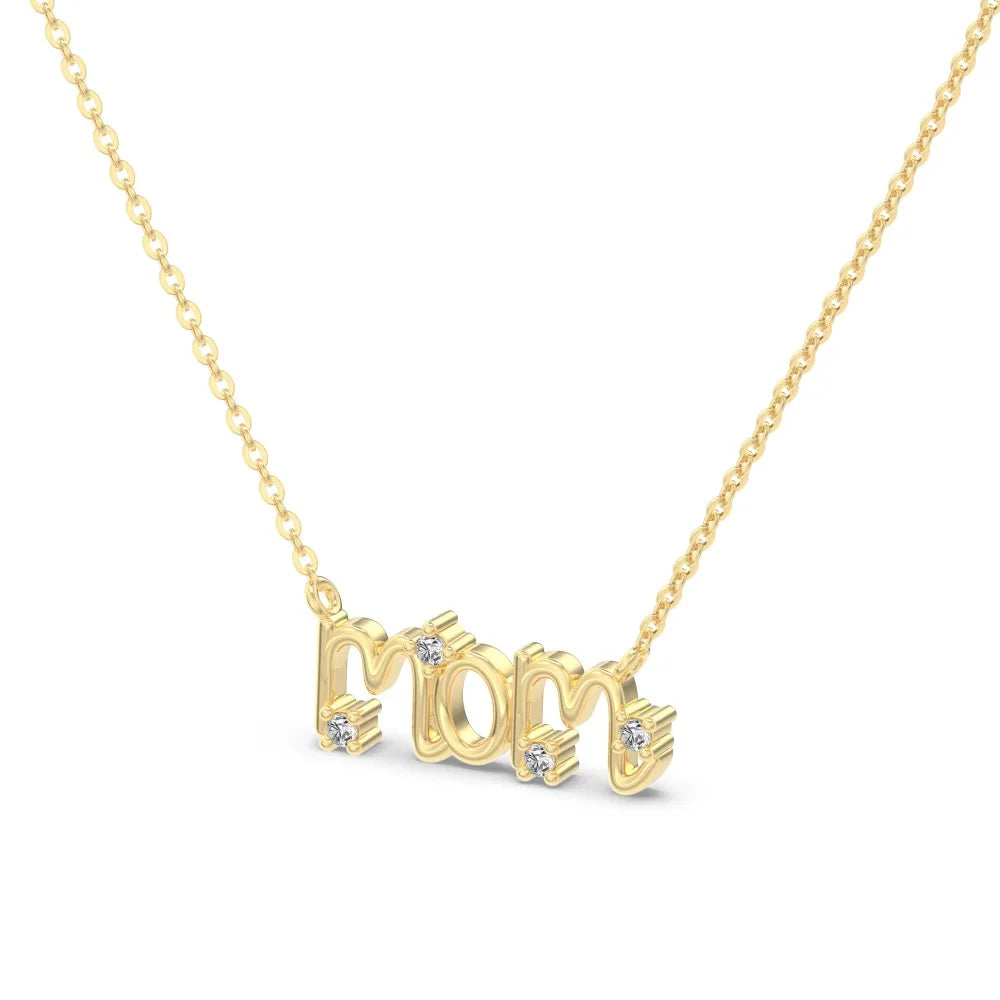 Silver Zircon Round Cut Mom Big Bar Necklace