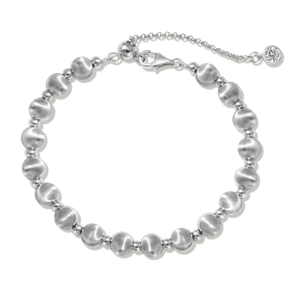 Silver Brushed Layered Bangles Beaded Bracelet