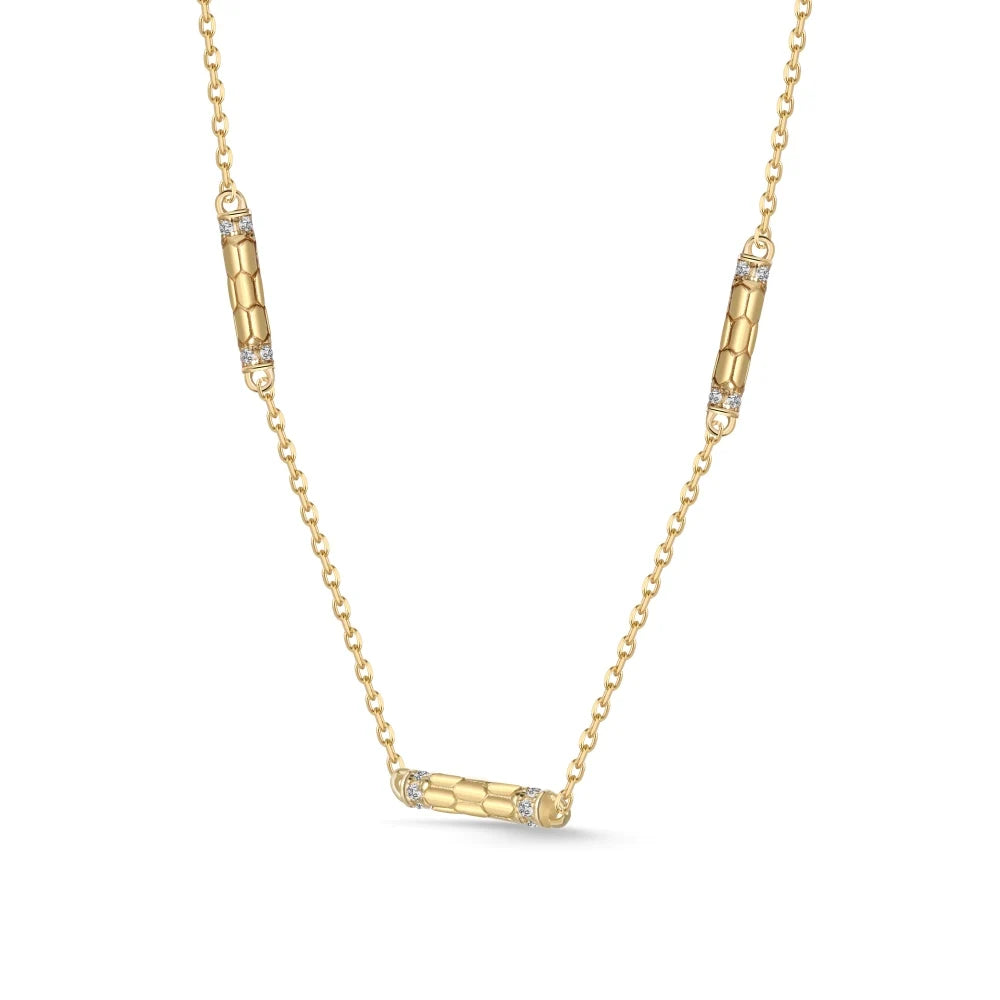 Silver Zircon Round Cut Cylinder Bar Necklace