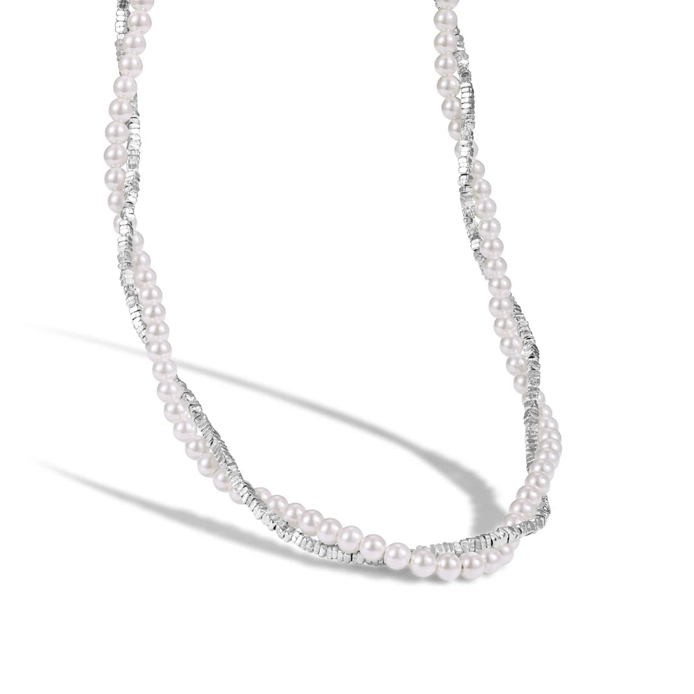 Silver Pearl Multi Layer Beaded Necklace