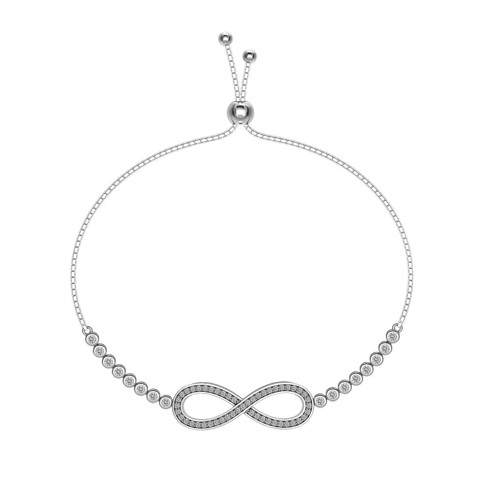 Silver Zircon Round Cut Infinity Chain Bracelet