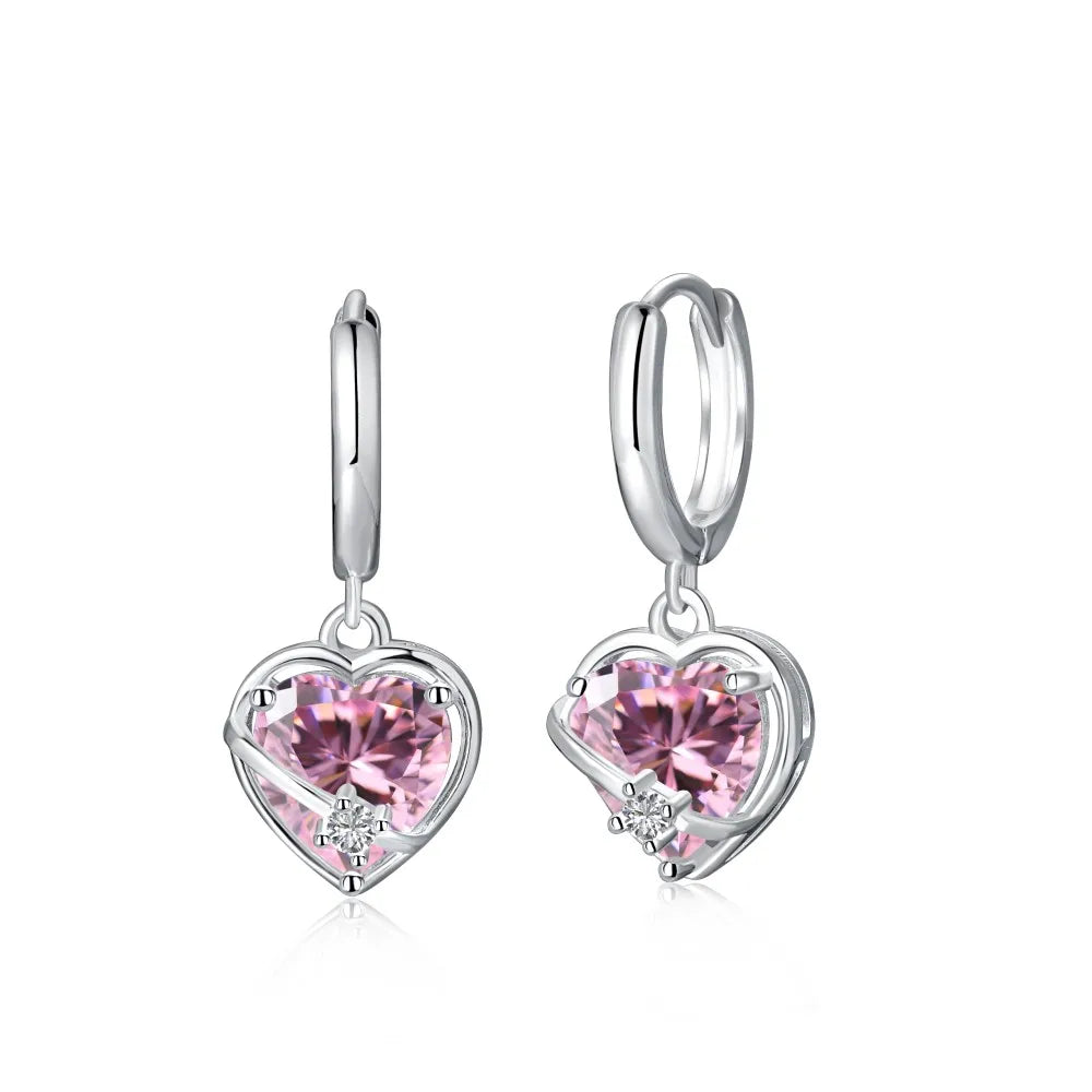 Silver Zircon Heart Cut Wrapped Huggie Earrings
