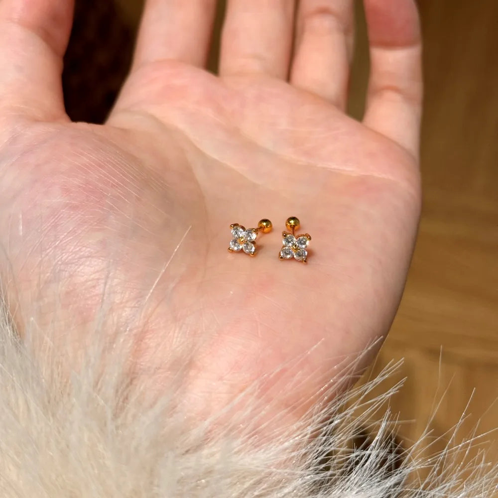 Silver Zircon Round Cut Inlaid Butterfly Ear Studs