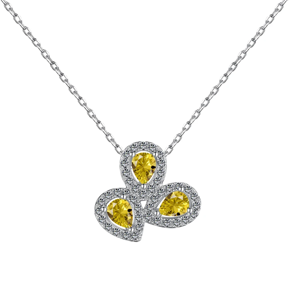 Silver Zircon Pear Cut Cluster Water Drop Pendant Necklace