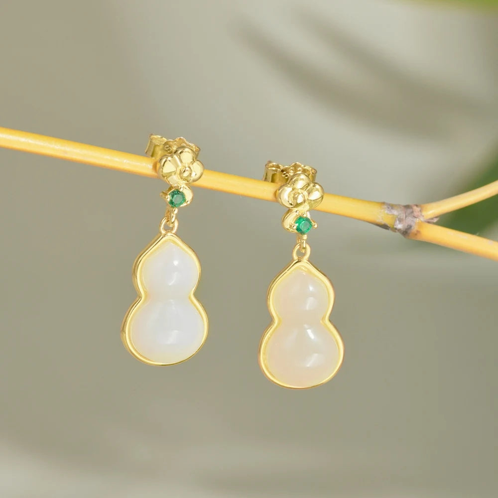 Silver Jade Gourd Drop Earrings
