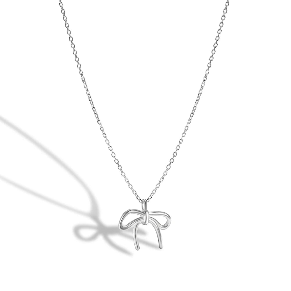 Silver Bow Knot Pendant Necklace