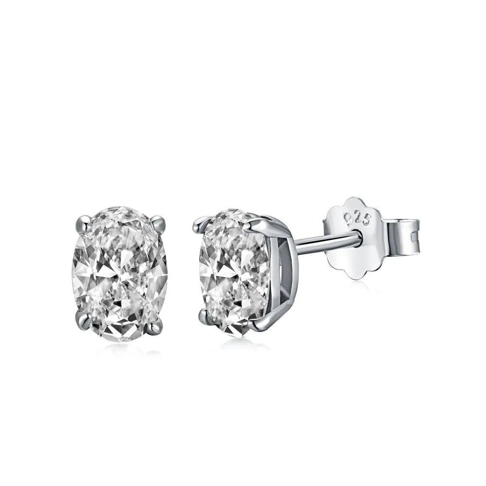 Silver Zircon Oval Cut Simple Ear Studs