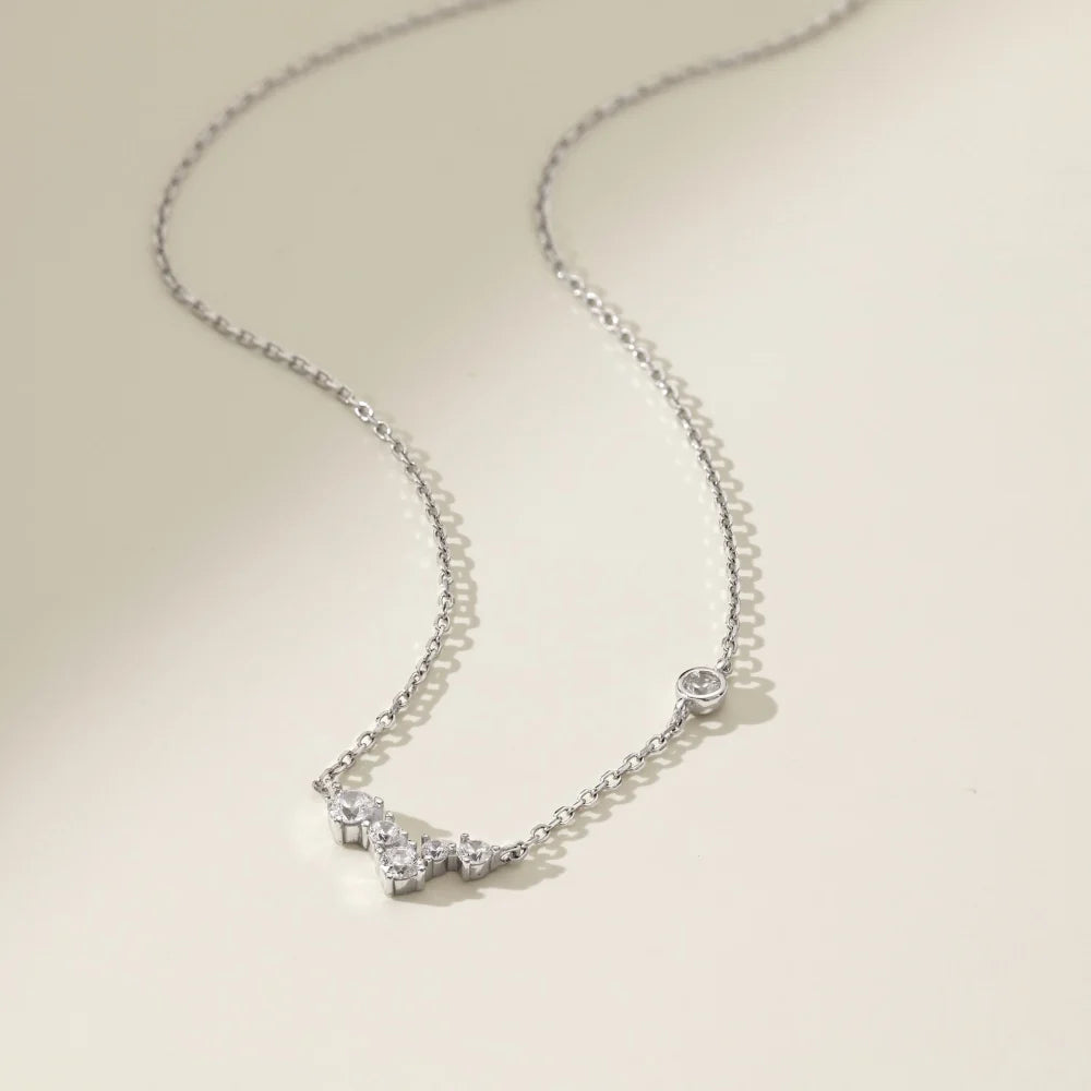 Silver Zircon Round Cut Geometric Bar Necklace