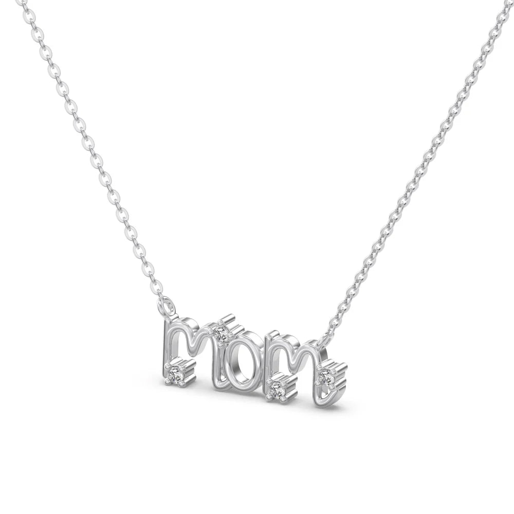 Silver Zircon Round Cut Mom Big Bar Necklace