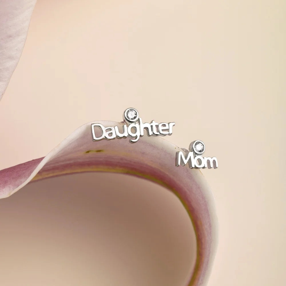 Silver Zircon Round Cut Mom And Daughter Ear Studs