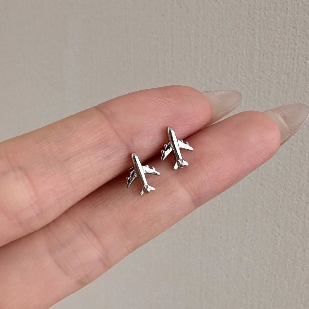 Silver Plane Ear Studs