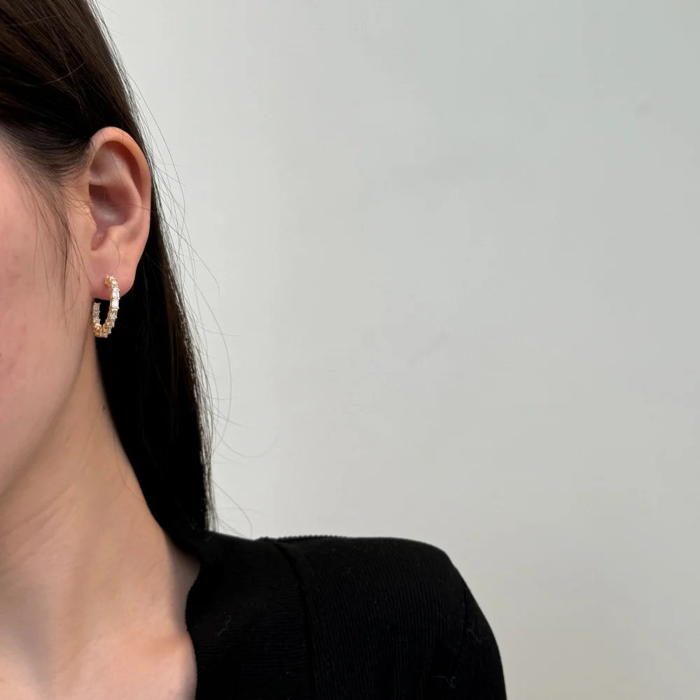 Silver Zircon Cushion Cut Hook Inlaid Ear Hoops