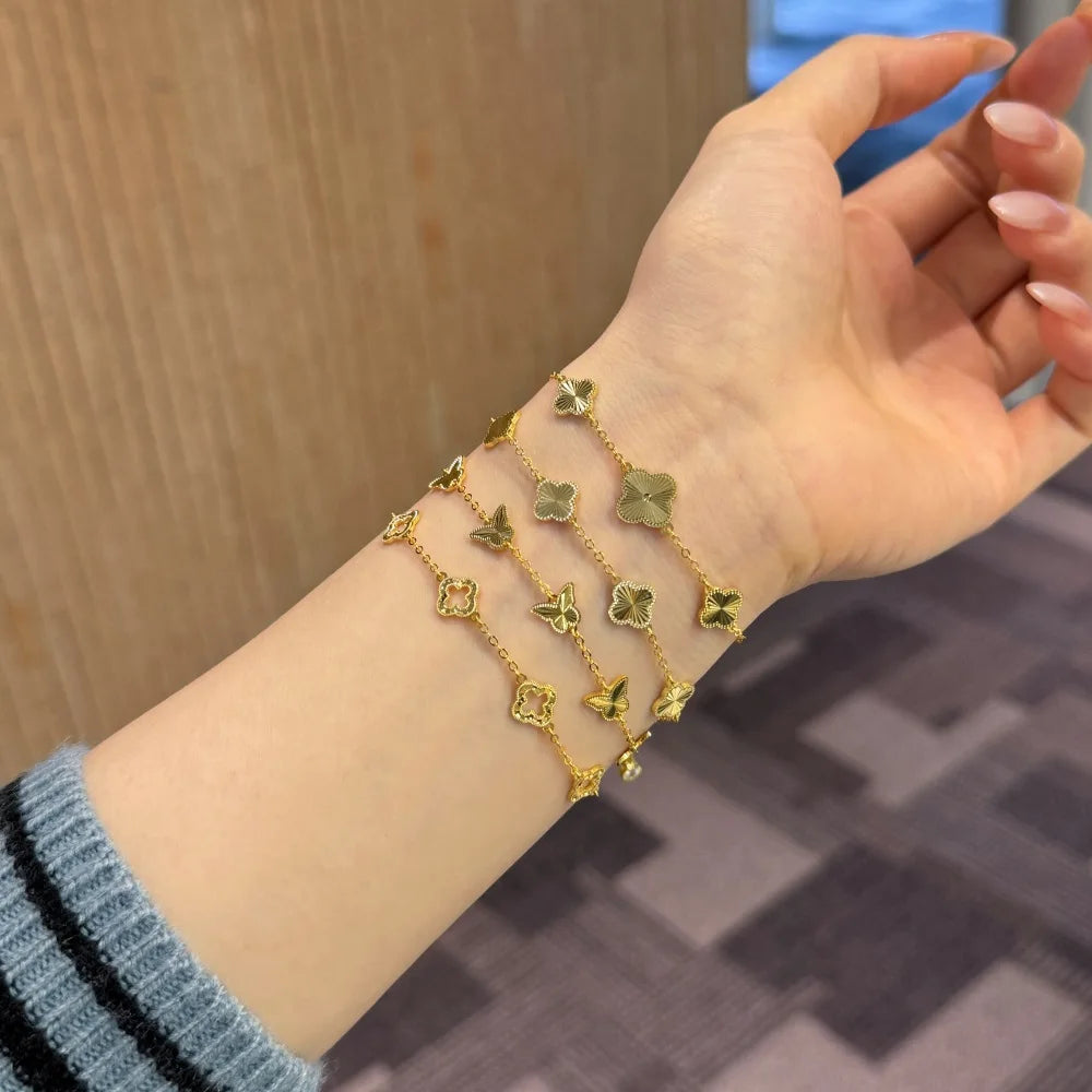 Silver Hollow Clover Charm Bracelet