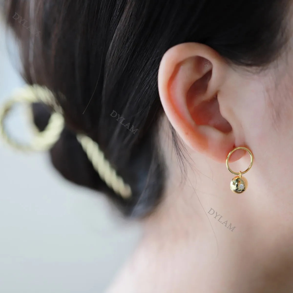 Silver Zircon Round Cut Charm Ear Hoops