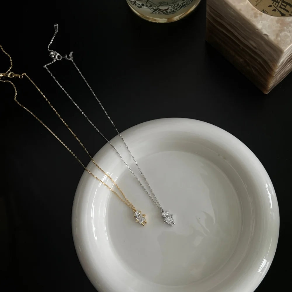 Silver Zircon Princess Cut Boy Pendant Necklace