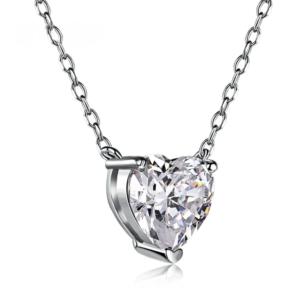 Silver Zircon Heart Cut Solitaire Pendant Necklace