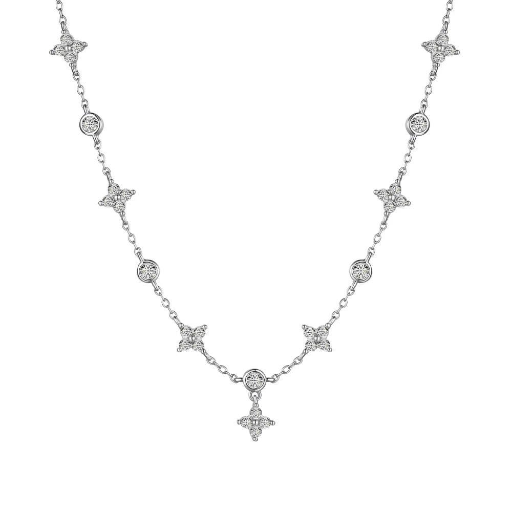 Silver Zircon Round Cut Star Chain Necklace