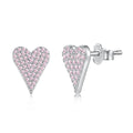 Silver Zircon Round Cut Iced Heart Ear Studs