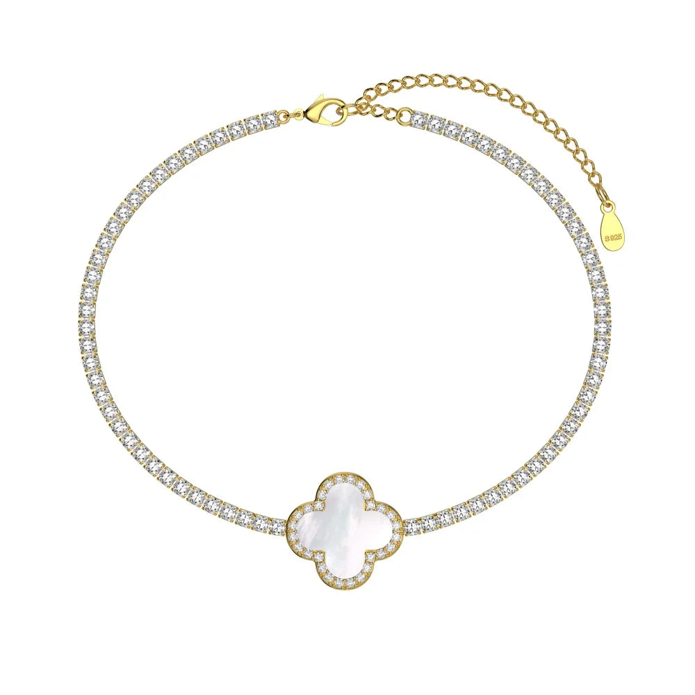 Silver Zircon Round Cut Clover Tennis Bracelet