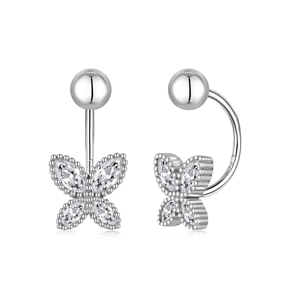 Silver Zircon Marquise Cut Hook Butterfly Ear Studs