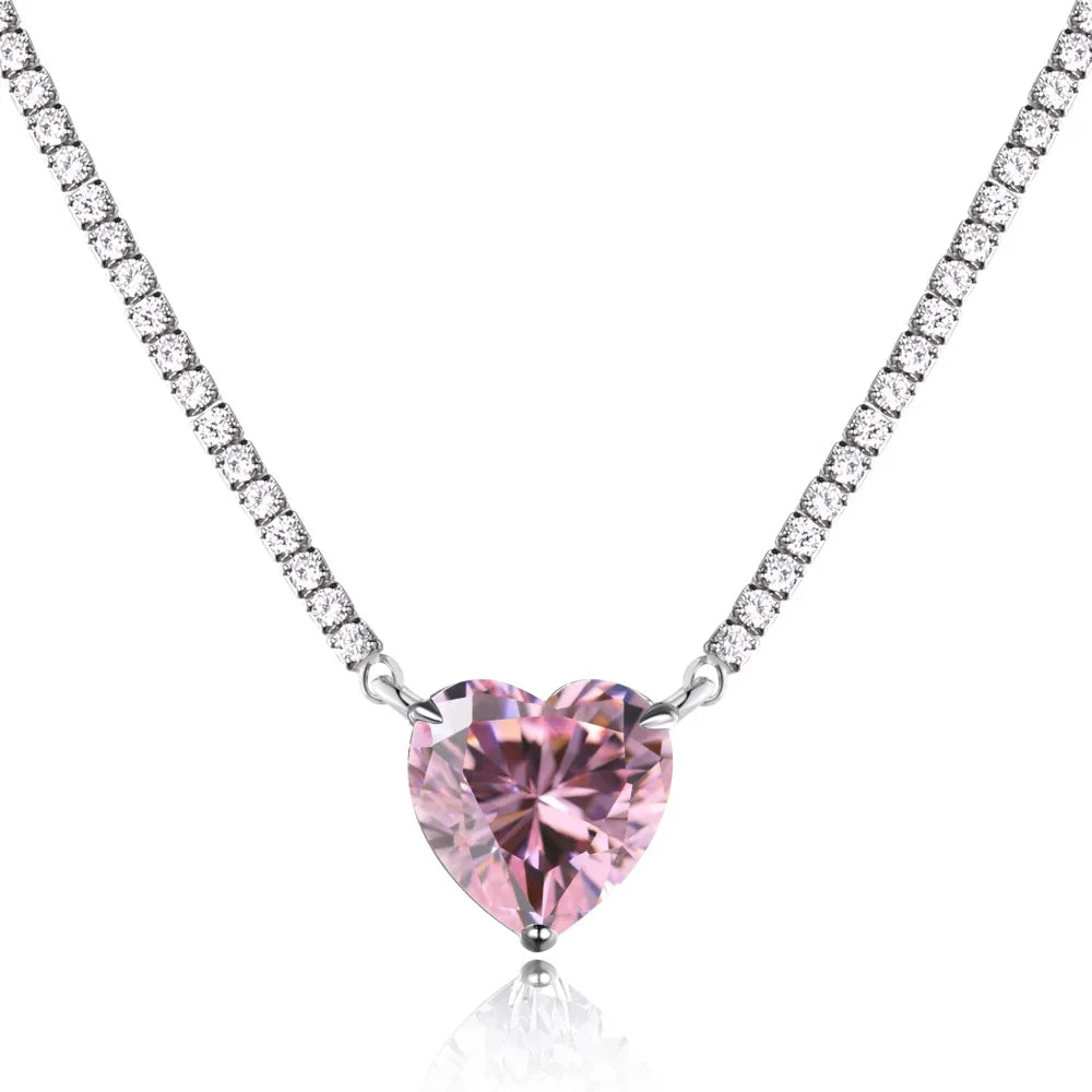Silver Zircon Heart Cut Inlaid Tennis Necklace
