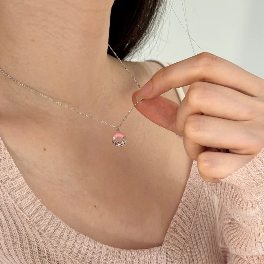 Silver Donut Pendant Necklace